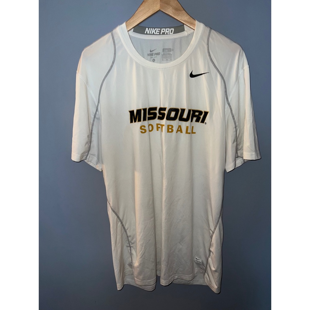 Nike Pro Missouri Softball Shirt Mens XL White Dri-FIT Fitted Short Sleeve Tee